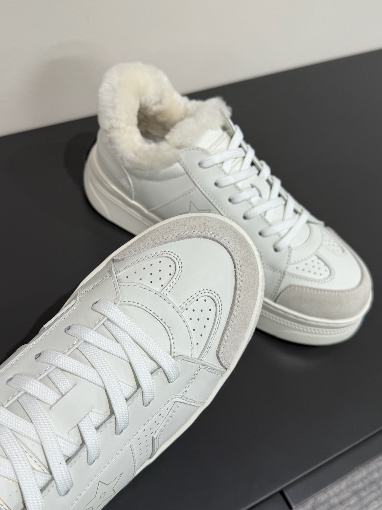 STAR SNEAKER WHITE CALFSKIN AND SUEDE CALFSKIN WITH SHEARLING LINING