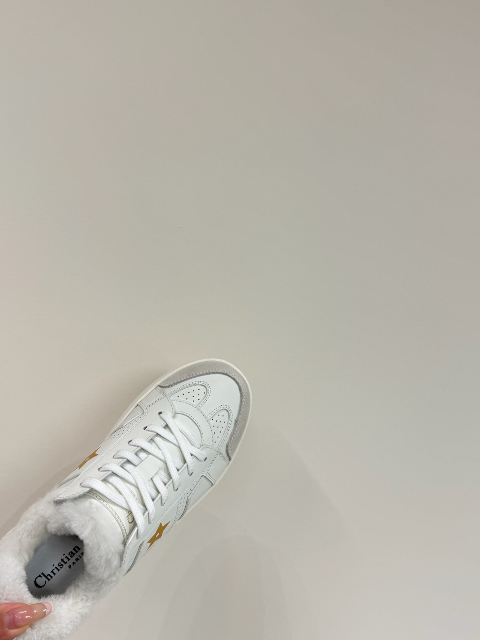 YELLOW STAR SNEAKER WHITE CALFSKIN AND SUEDE CALFSKIN WITH SHEARLING LINING