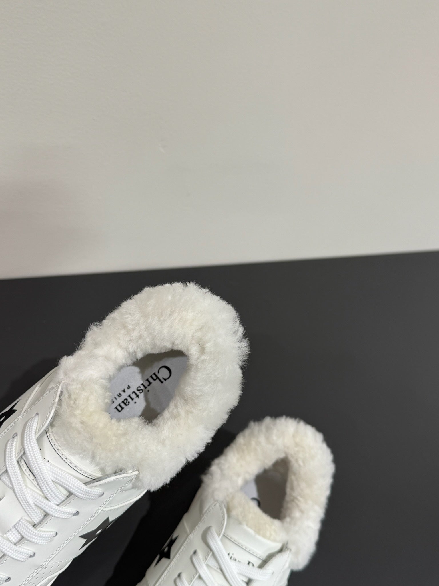 BLACK STAR SNEAKER WHITE CALFSKIN AND SUEDE CALFSKIN WITH SHEARLING LINING