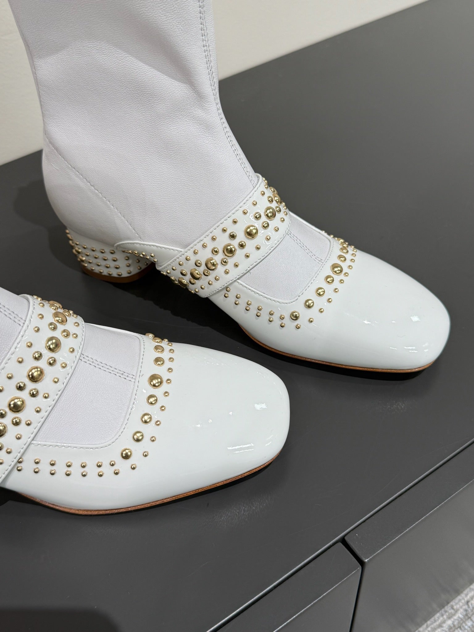 BELLE-D HEELED ANKLE BOOT WHITE PATENT CALFSKIN