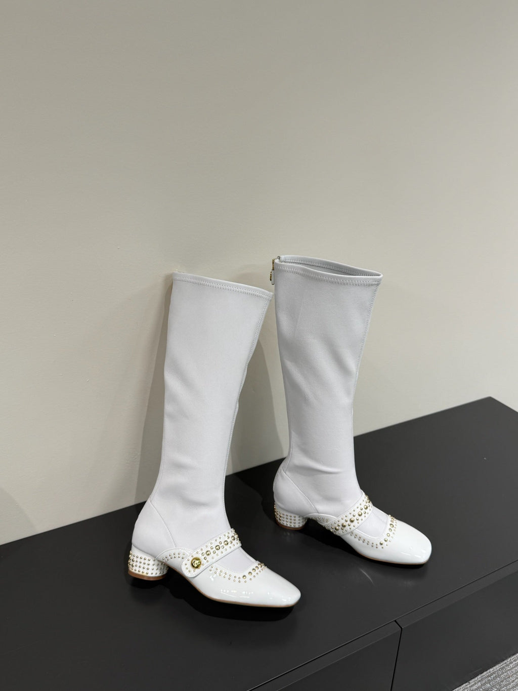 BELLE-D HEELED BOOT WHITE PATENT CALFSKIN