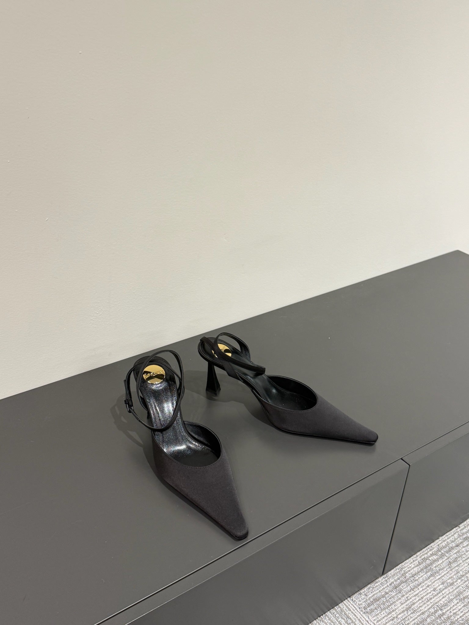 AIMÉE SLINGBACK PUMPS IN BLACK SATIN