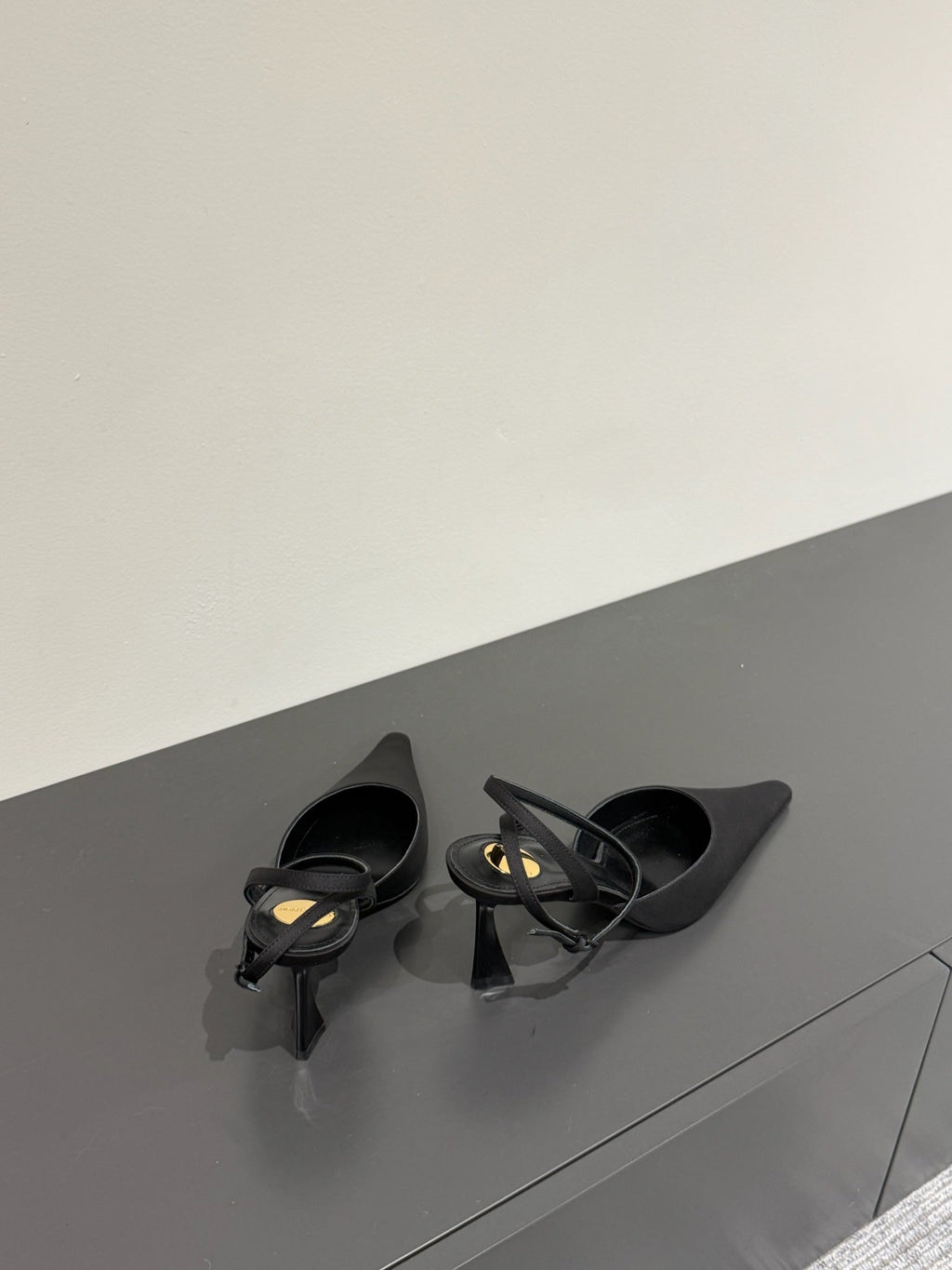 AIMÉE SLINGBACK PUMPS IN BLACK SATIN