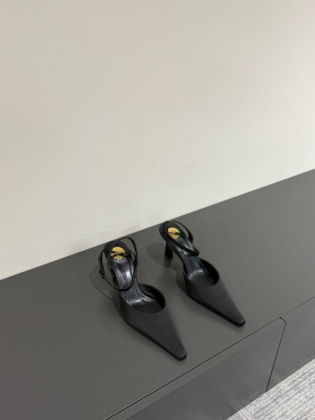 AIMÉE SLINGBACK PUMPS IN BLACK SATIN