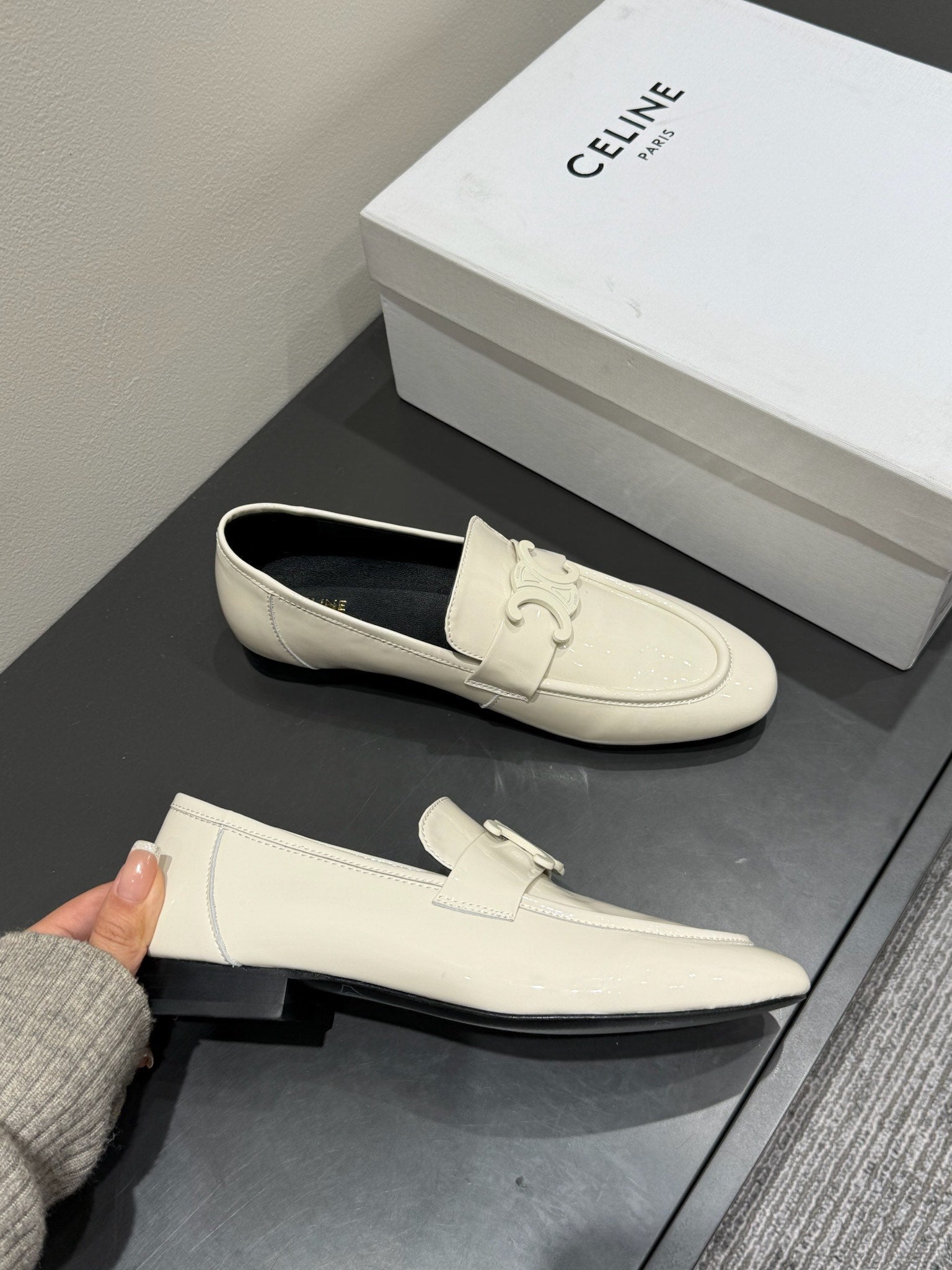 TRIOMPHE LOAFERS IN WHITE PATENT CALFSKIN
