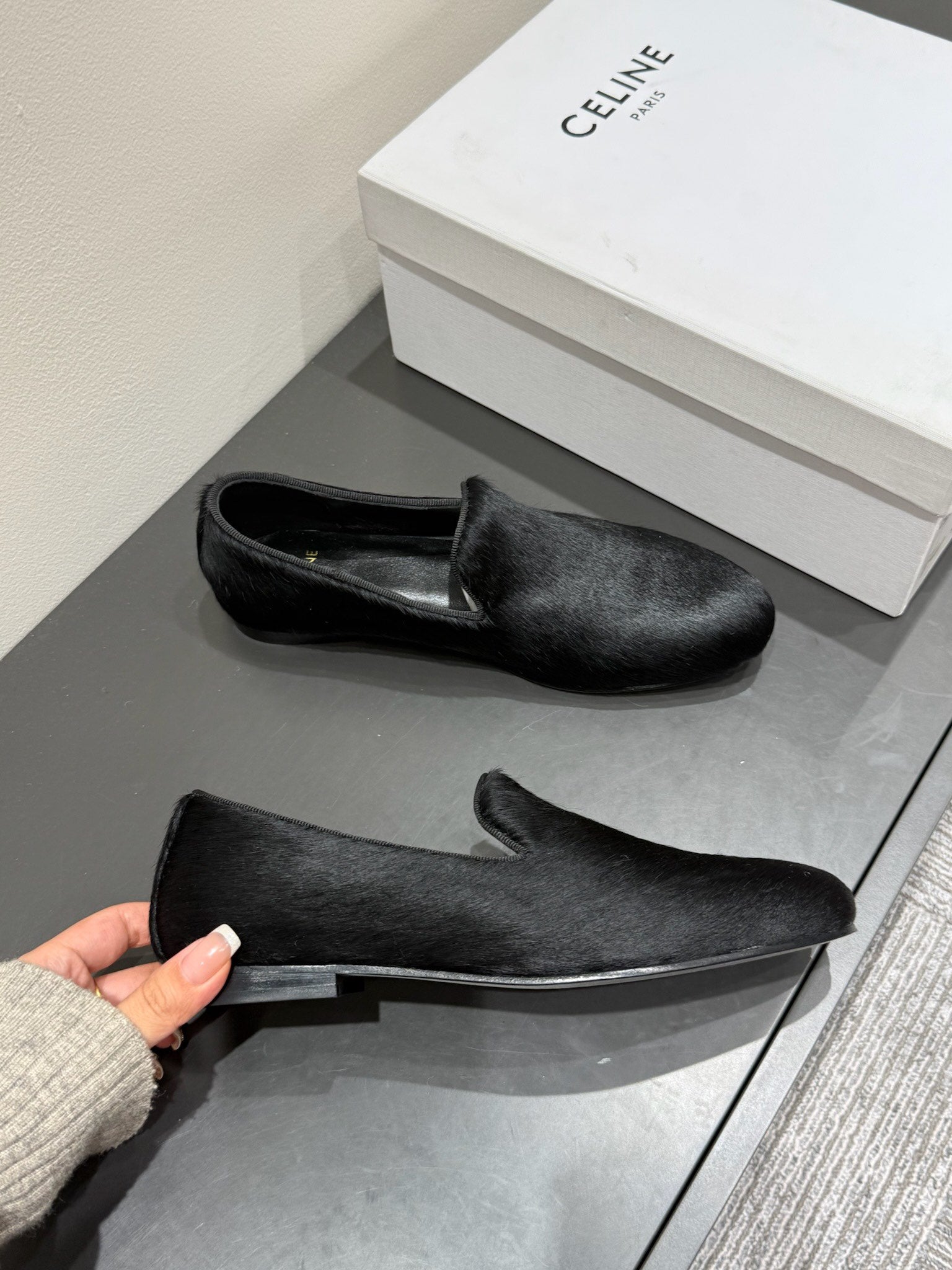 FURRY LOAFERS IN BLACK CALF HAIR