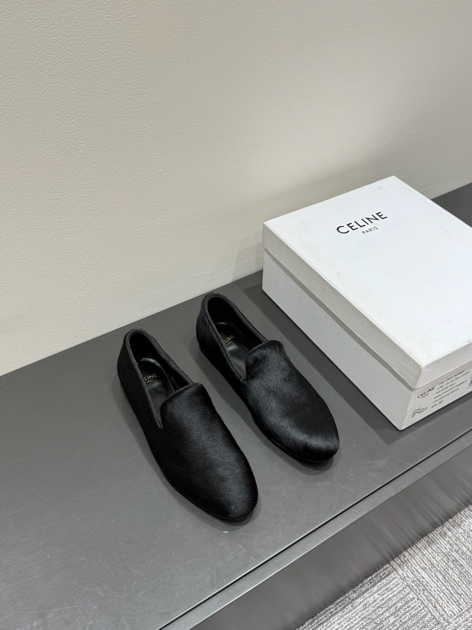 FURRY LOAFERS IN BLACK CALF HAIR