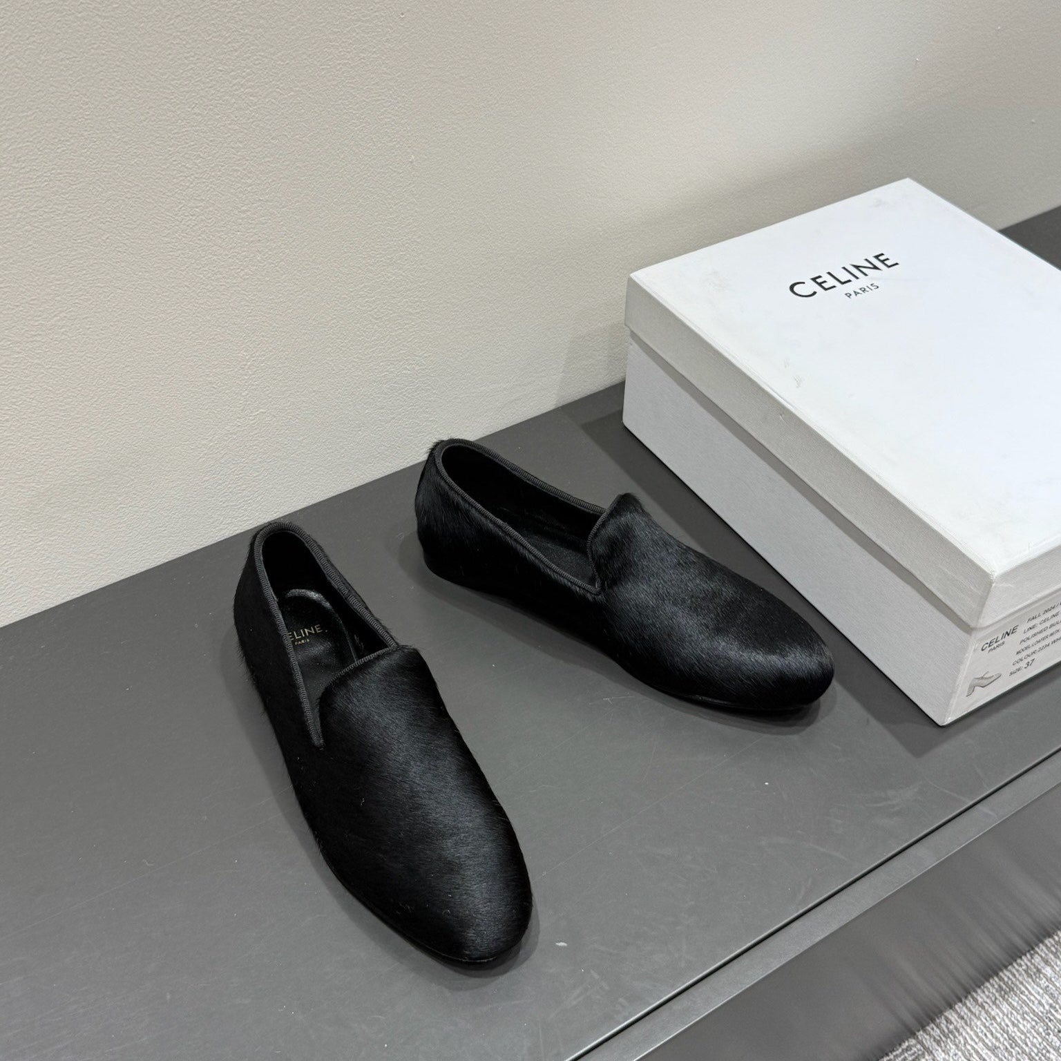 FURRY LOAFERS IN BLACK CALF HAIR