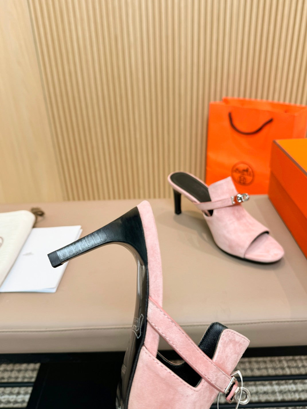 HEDEN MULE 80 LIGHT PINK SUEDE