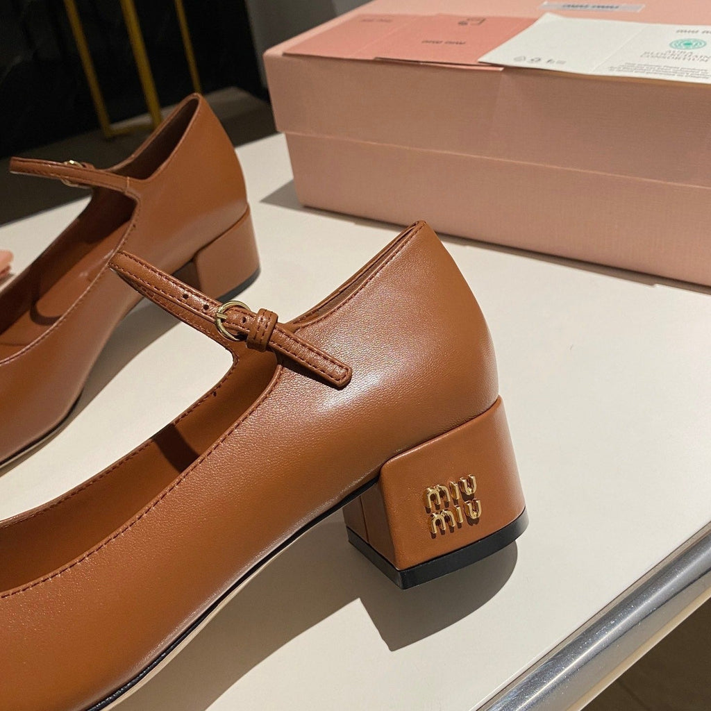 MARY JANE SHOES CLASSIC CARAMEL COLOR SHEEPSKIN