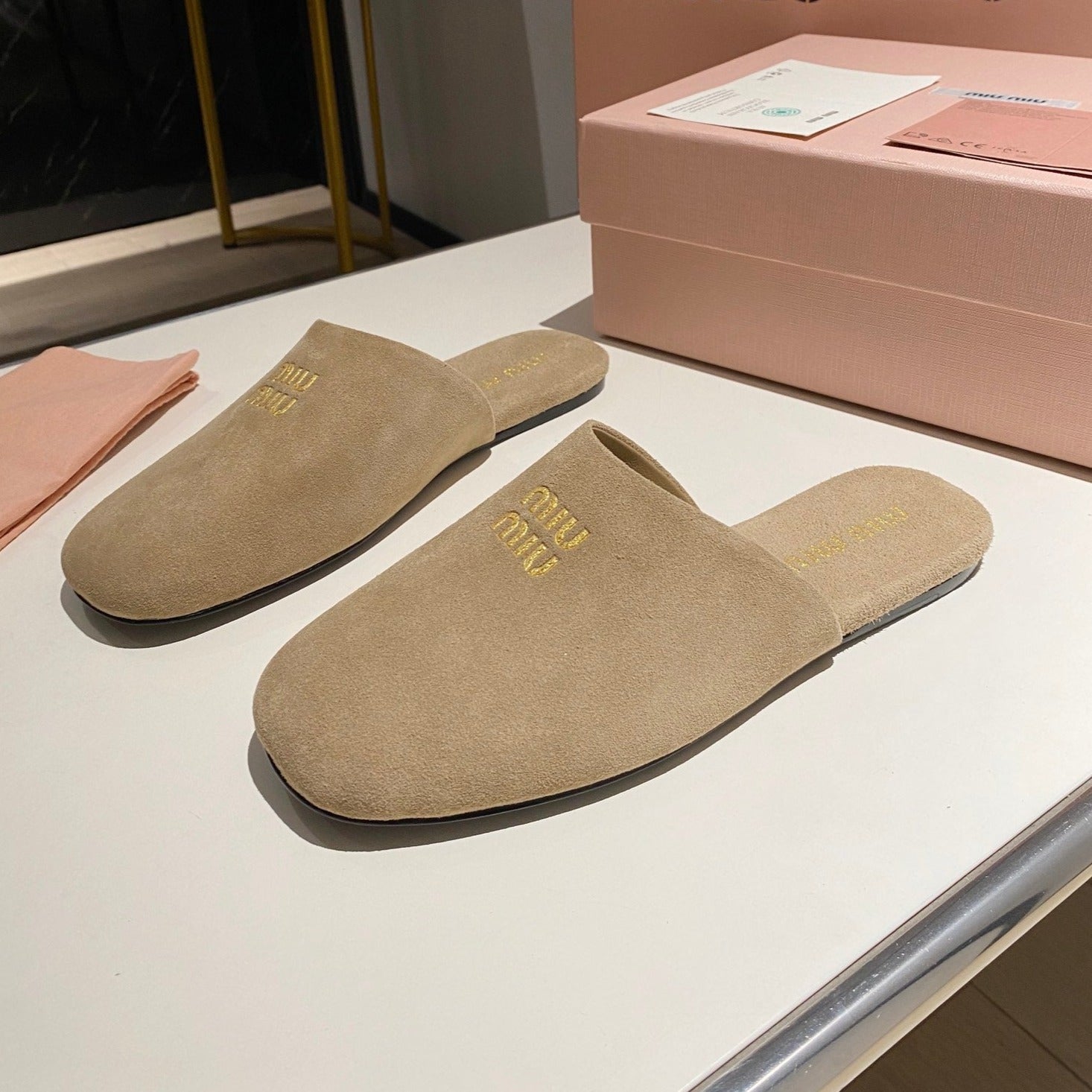 MULES SLIPPERS RETRO KHAKI COLOR SUEDE