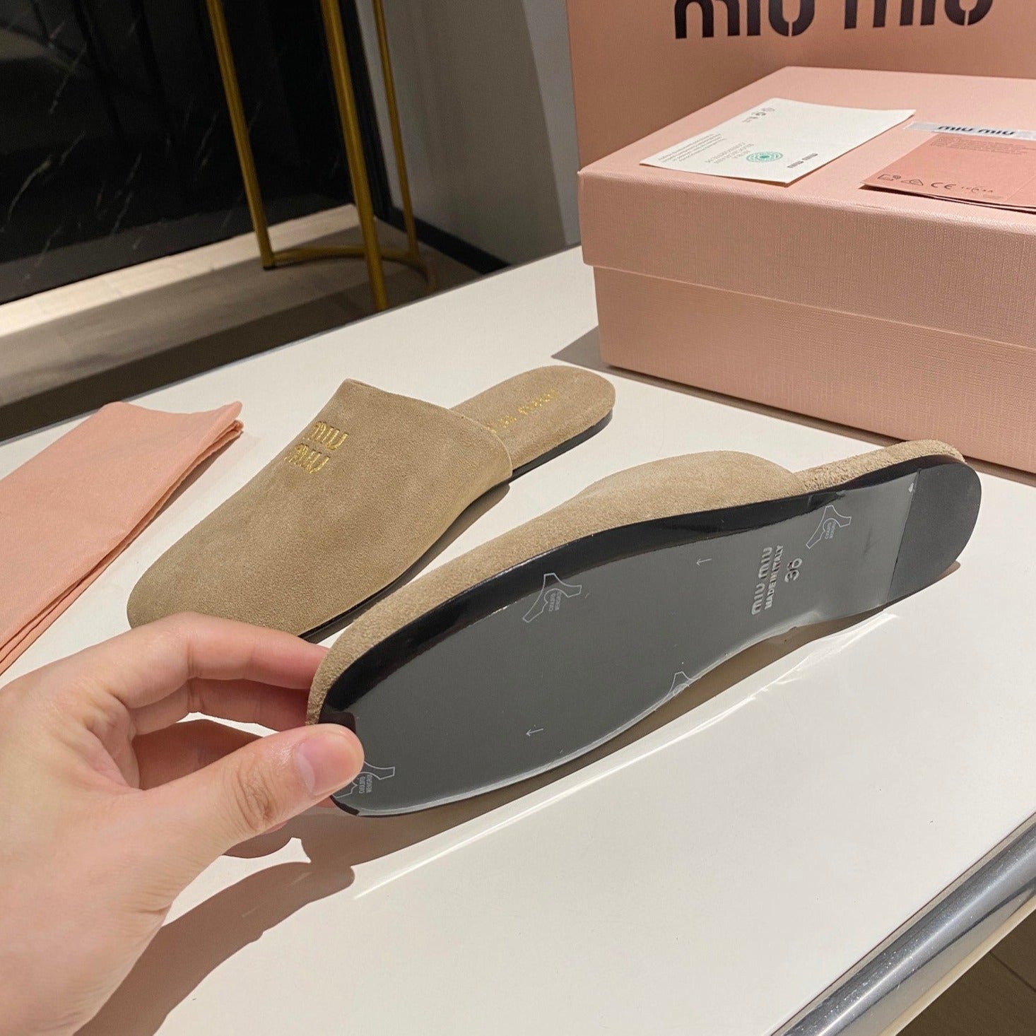 MULES SLIPPERS RETRO KHAKI COLOR SUEDE