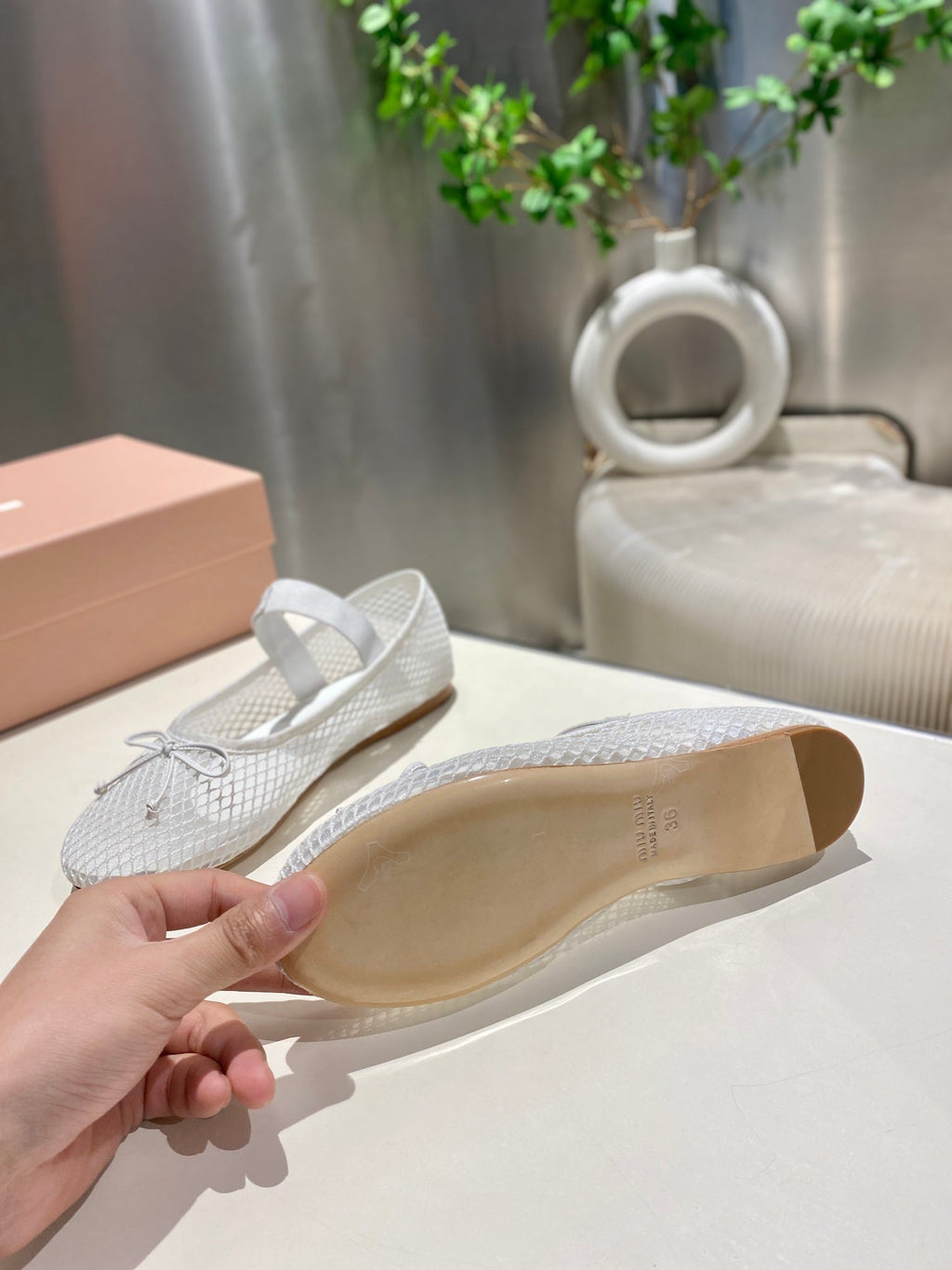 MARY JANE FLAT IN WHITE MESH