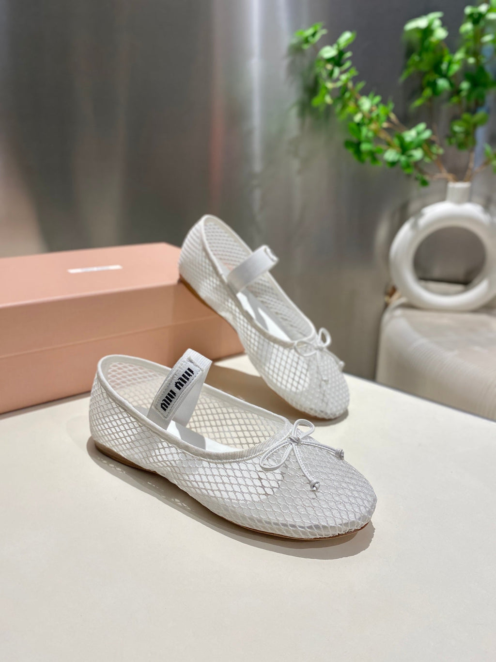 MARY JANE FLAT IN WHITE MESH