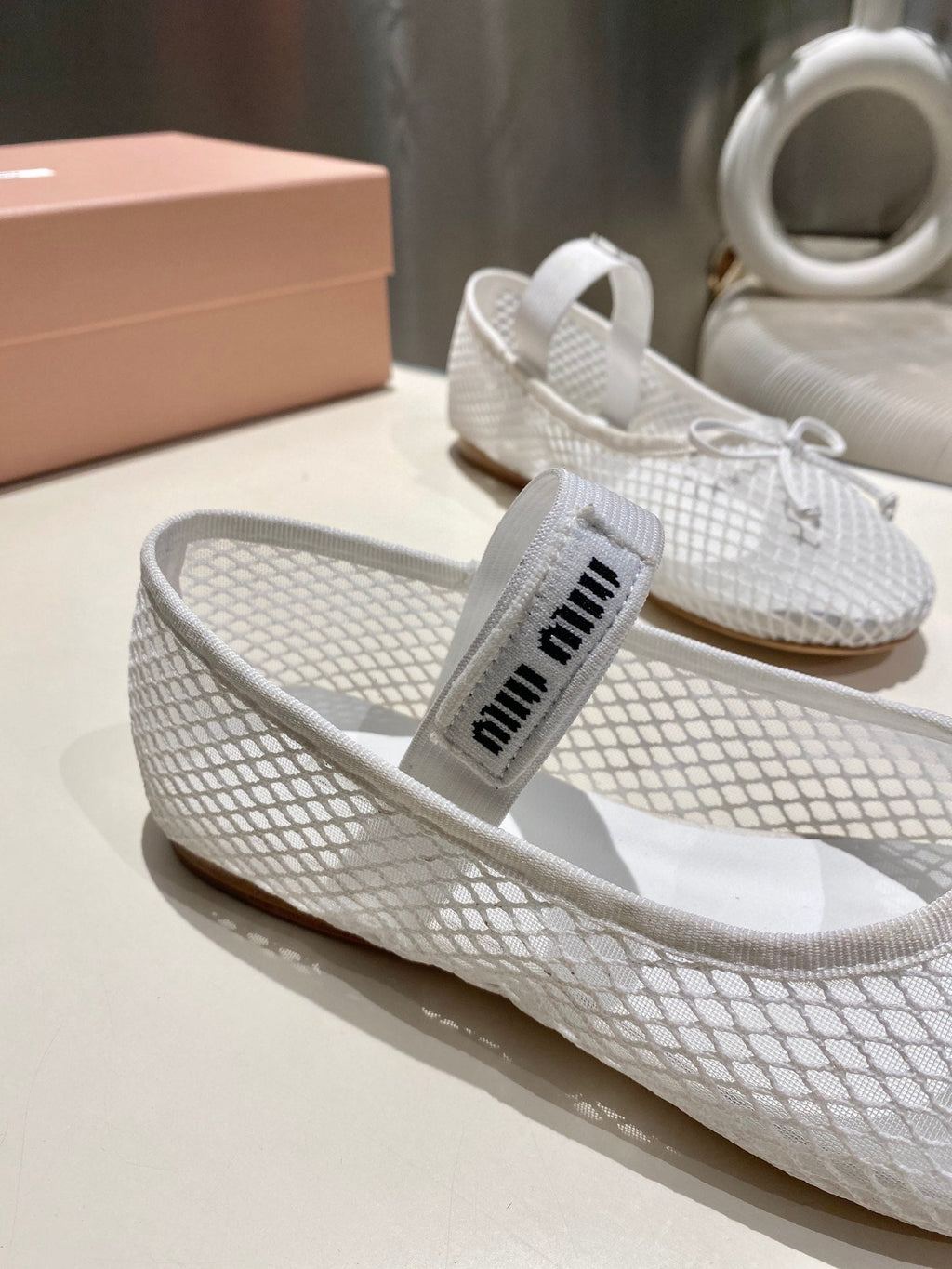 MARY JANE FLAT IN WHITE MESH