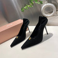POINTED-TOE HIGH HEEL PUMPS IN BLACK SUEDE