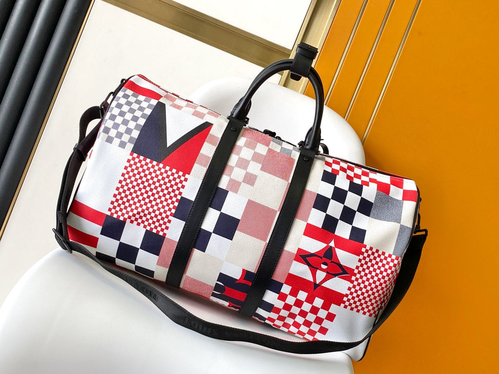 LV 25S SAC KEEPALL BANDOULIÈRE 50 IN MULTICOLOR CANVAS AND CALFSKIN TRIM