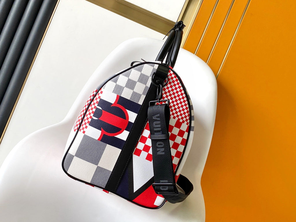 LV 25S SAC KEEPALL BANDOULIÈRE 50 IN MULTICOLOR CANVAS AND CALFSKIN TRIM