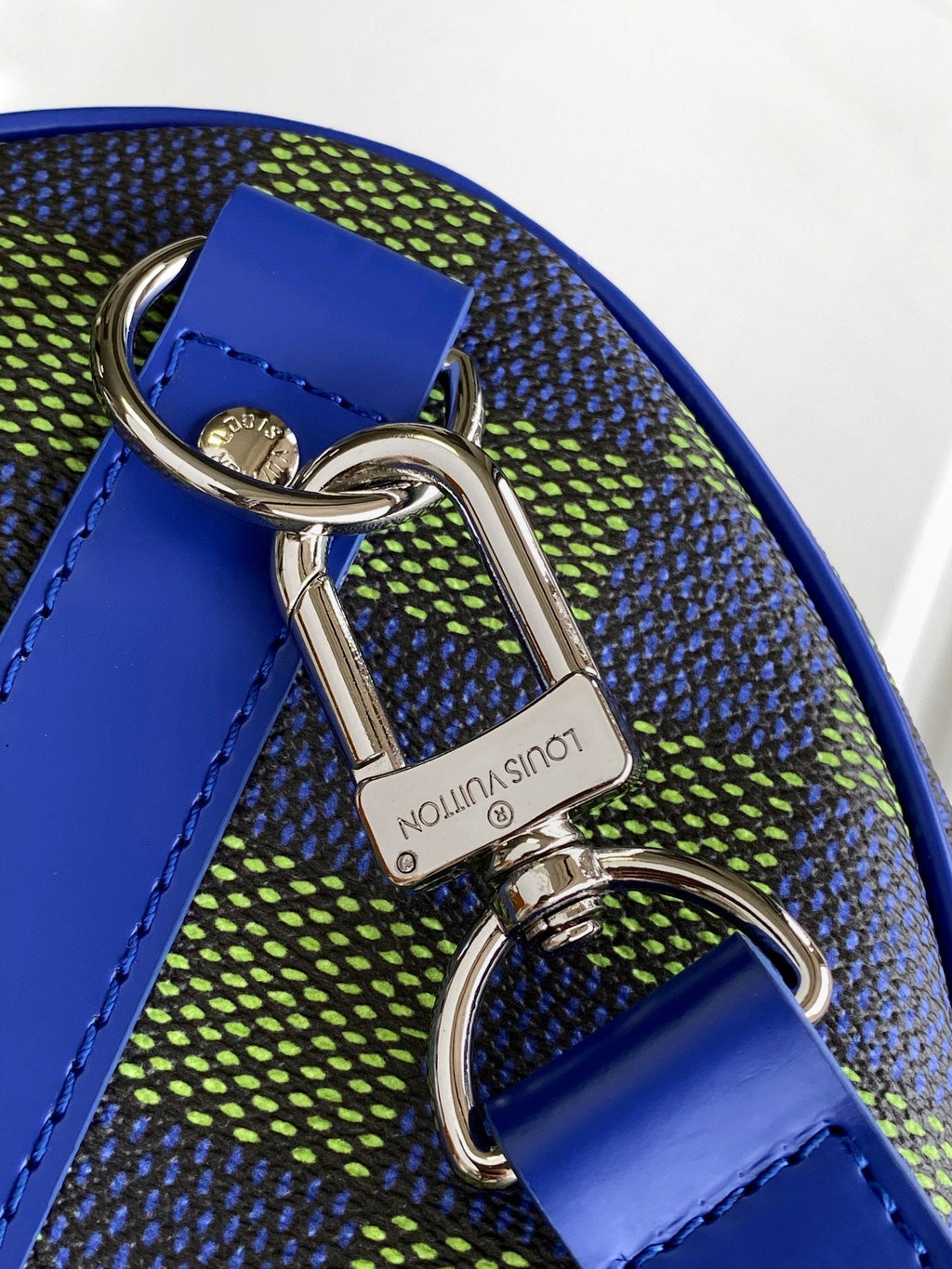 KEEPALL BANDOULIÈRE 50 IN BLUE GREEN DAMIER HERITAGE COATED CANVAS