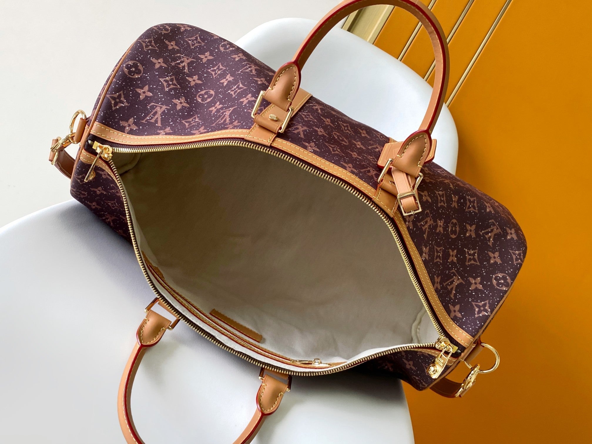 LV 25S KEEPALL 50 MONOGRAM CRYSTALS IN DARK PURPLE CANVAS AND CALFSKIN TRIM