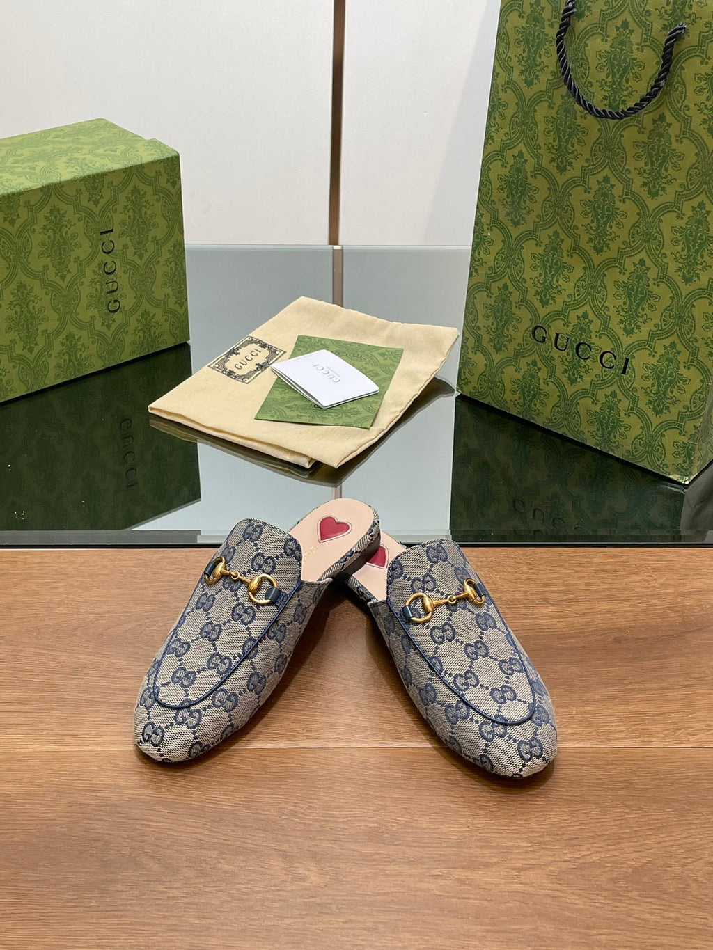 GG PRINCETOWN MULES LIGHT GRAY FABRIC