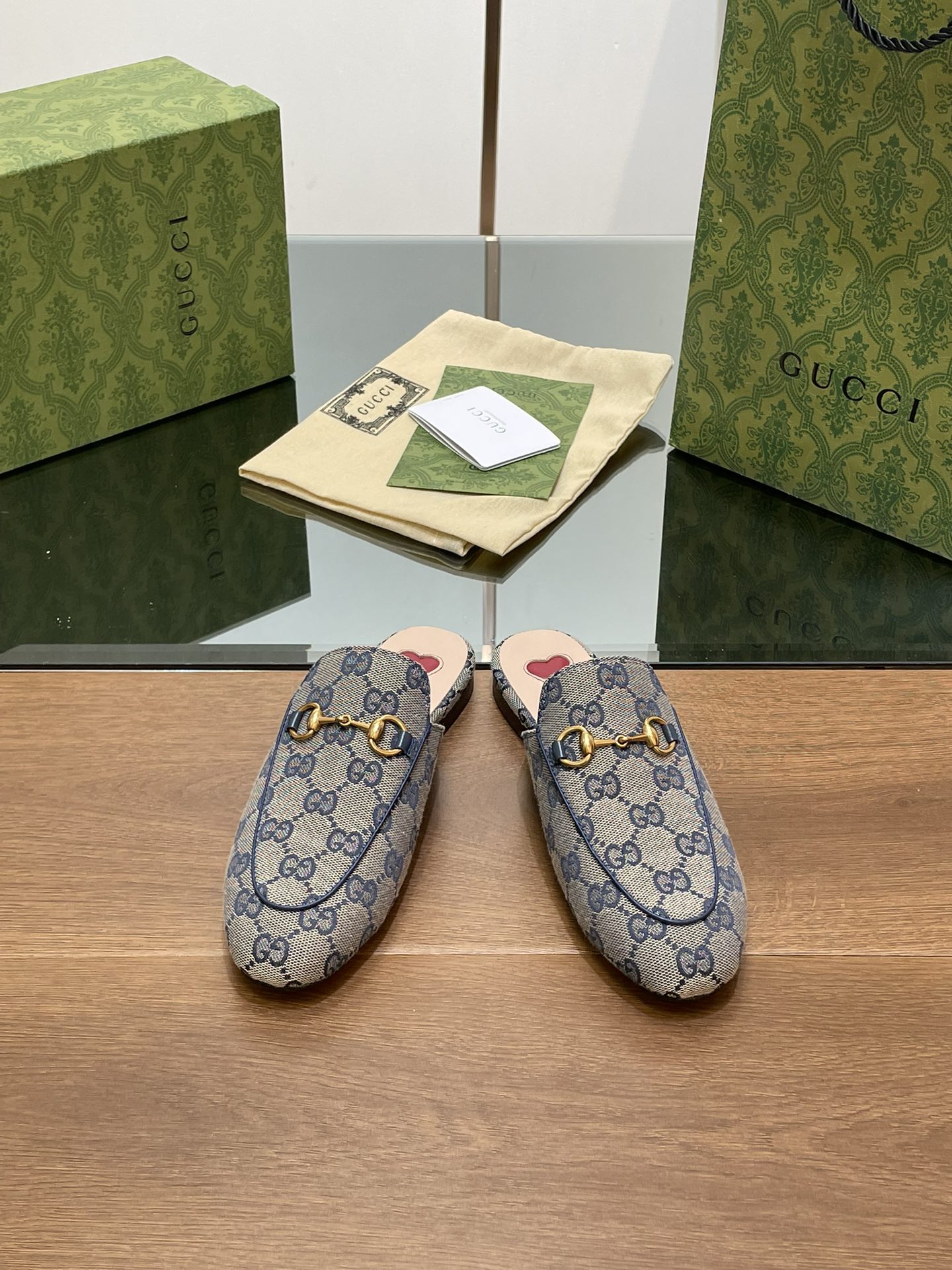 GG PRINCETOWN MULES LIGHT GRAY FABRIC