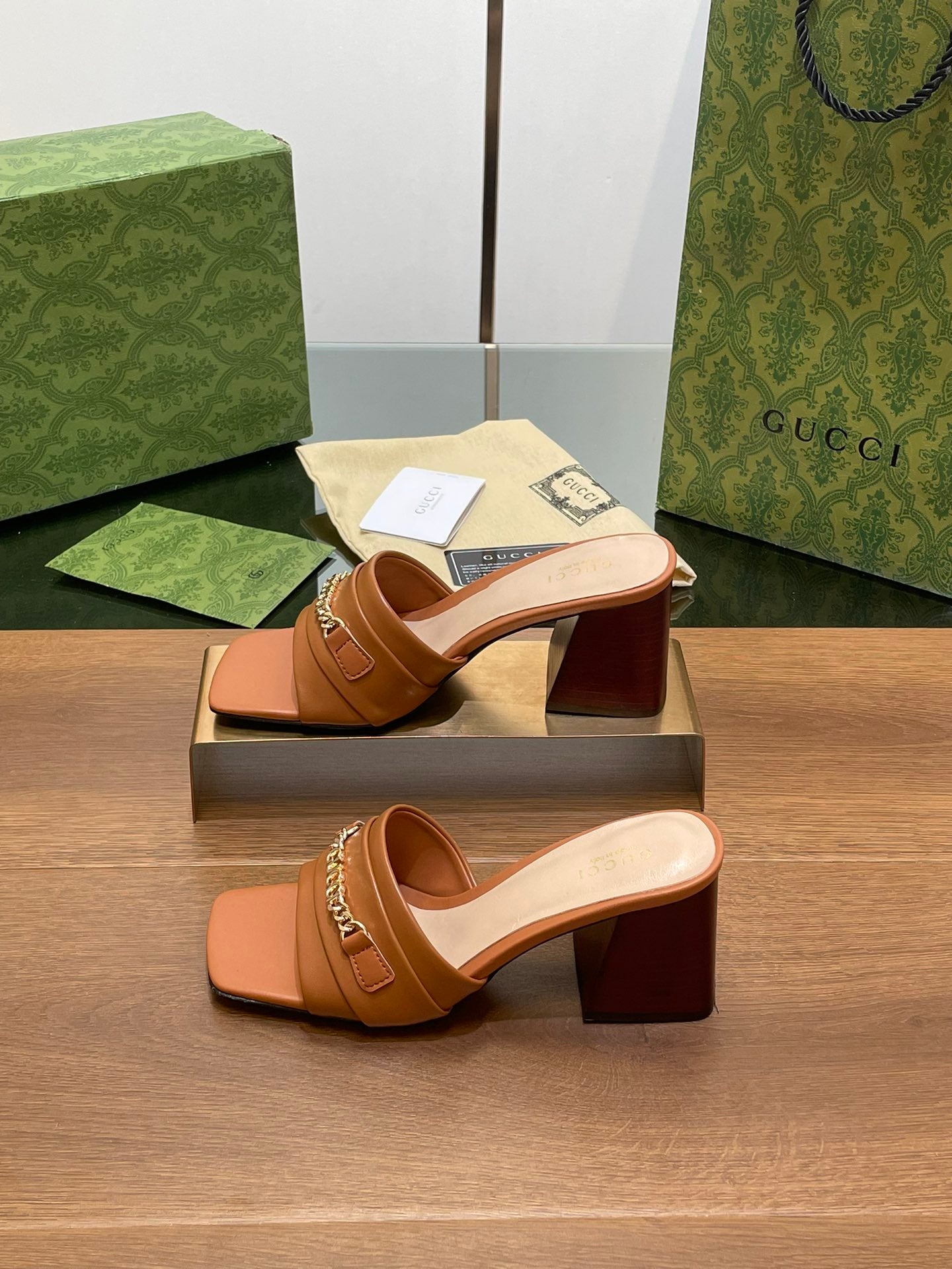 GG SIGNORIA SLIDE SANDAL CARAMEL DENIM