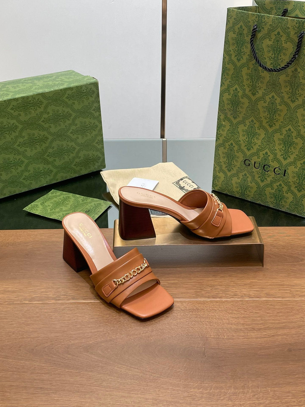 GG SIGNORIA SLIDE SANDAL CARAMEL DENIM