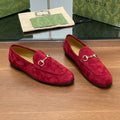 HORSEBIT LOAFER IN CHERRY RED SUEDE WITH GOLD HARDWARE