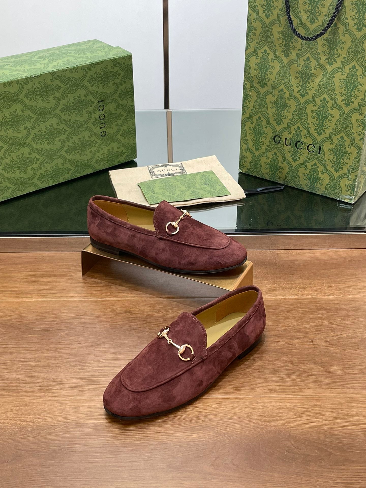 HORSEBIT LOAFER IN UMBER BROWN SUEDE WITH GOLD HARDWARE
