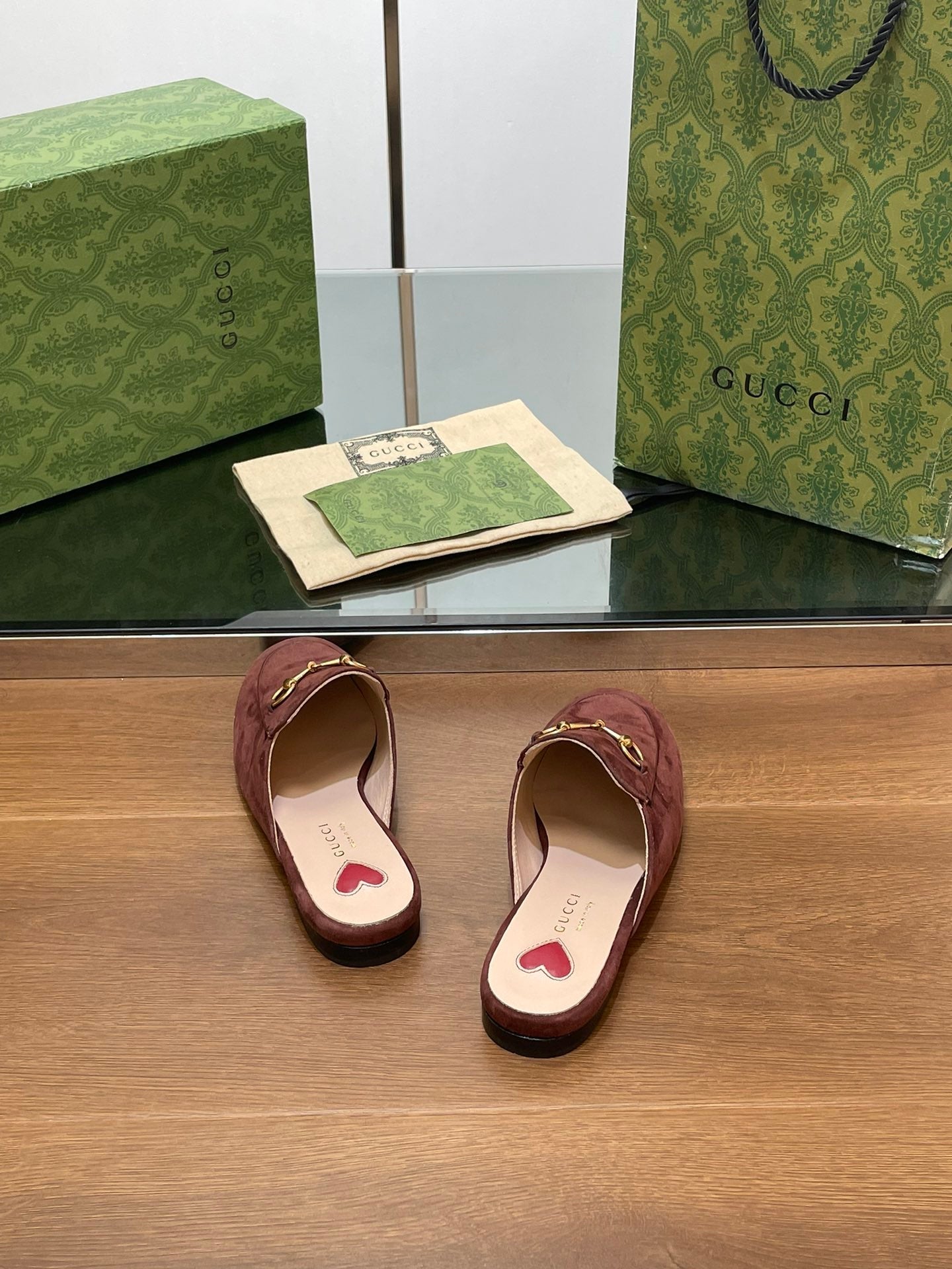 HORSEBIT MULE IN UMBER BROWN SUEDE WITH GOLD HARDWARE