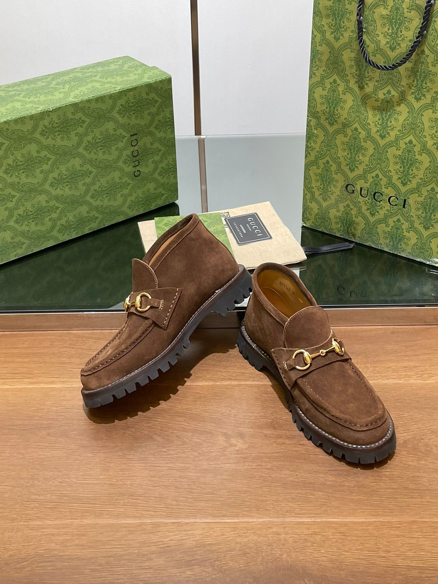 GG WOMEN'S HORSEBIT ANKLE BOOT IN DARK BROWN SUEDE