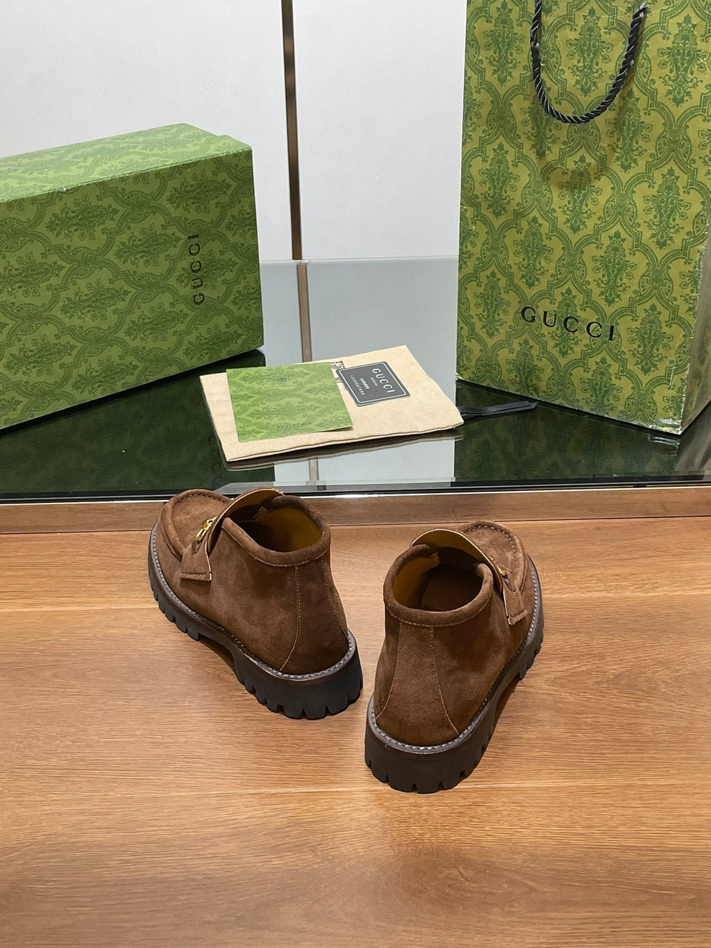 GG WOMEN'S HORSEBIT ANKLE BOOT IN DARK BROWN SUEDE