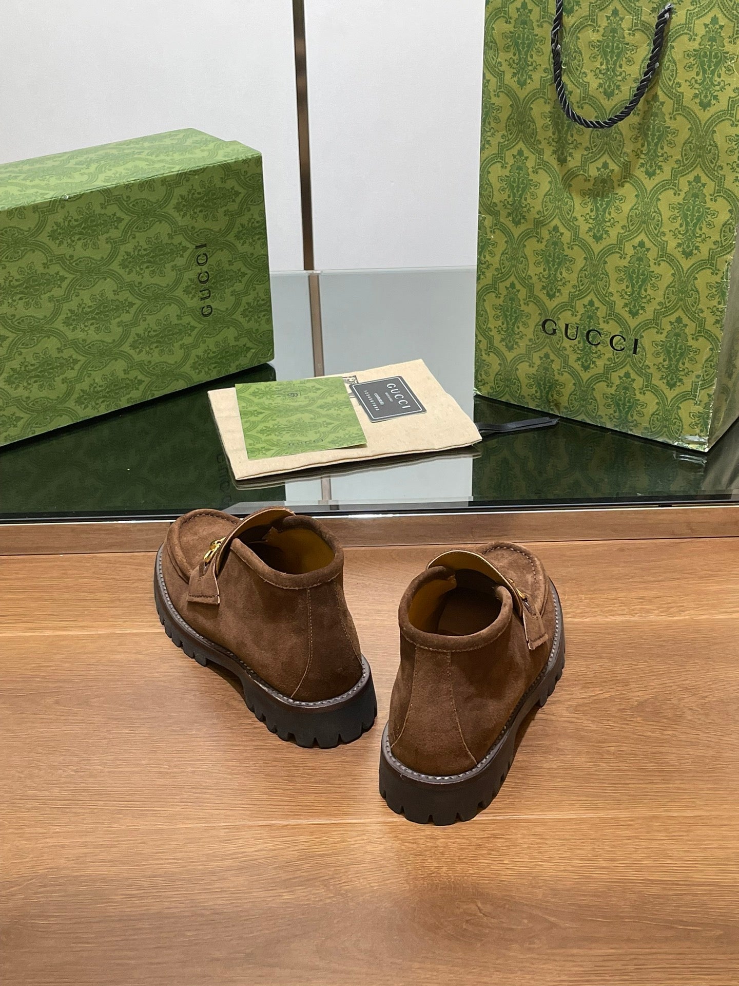 GG WOMEN'S HORSEBIT ANKLE BOOT IN DARK BROWN SUEDE