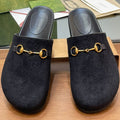 GG HORSEBIT MULE IN BLACK EMBOSSED SUEDE AND SHEEPSKIN LINING