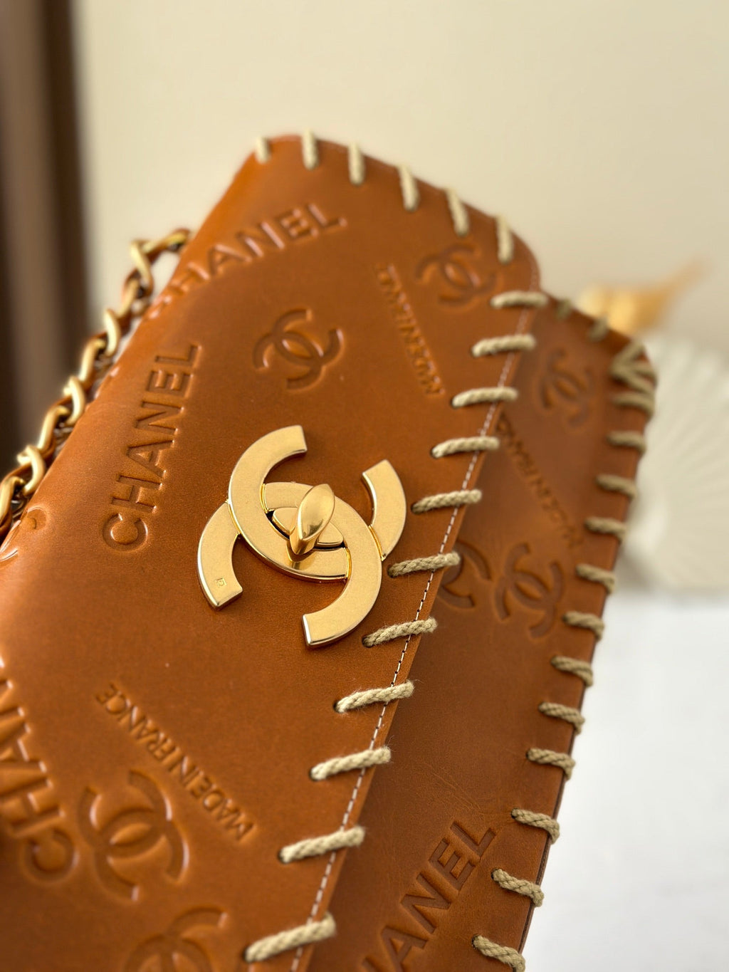 CHANEL 25S FLAP BAG 34 IN BROWN CALFSKIN WITH GOLD HARDWARE