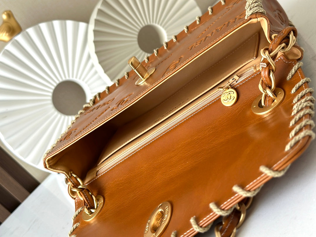 CHANEL 25S FLAP BAG 34 IN BROWN CALFSKIN WITH GOLD HARDWARE