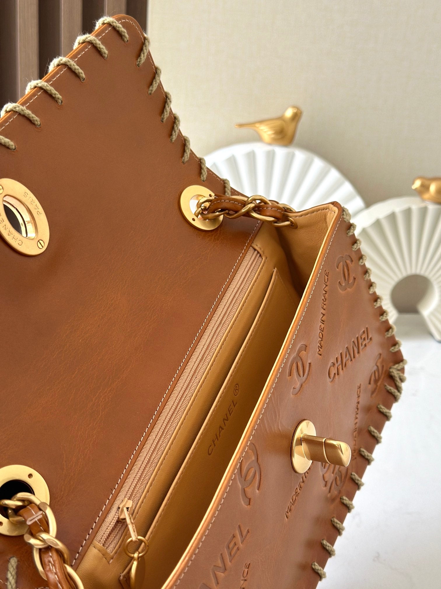 CHANEL 25S FLAP BAG 34 IN BROWN CALFSKIN WITH GOLD HARDWARE