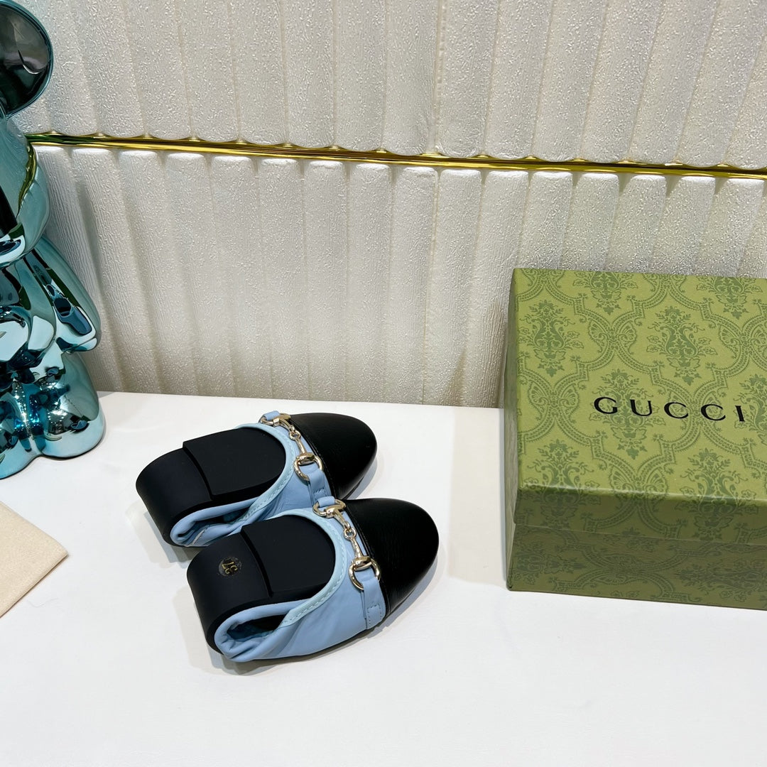 GG BALLET SUPER SLIM BUCKLE BLACK AND SKY LAMBSKIN