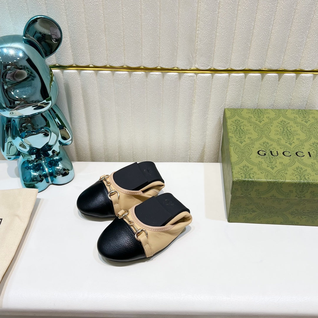 GG BALLET SUPER SLIM BUCKLE BLACK AND CREAM LAMBSKIN