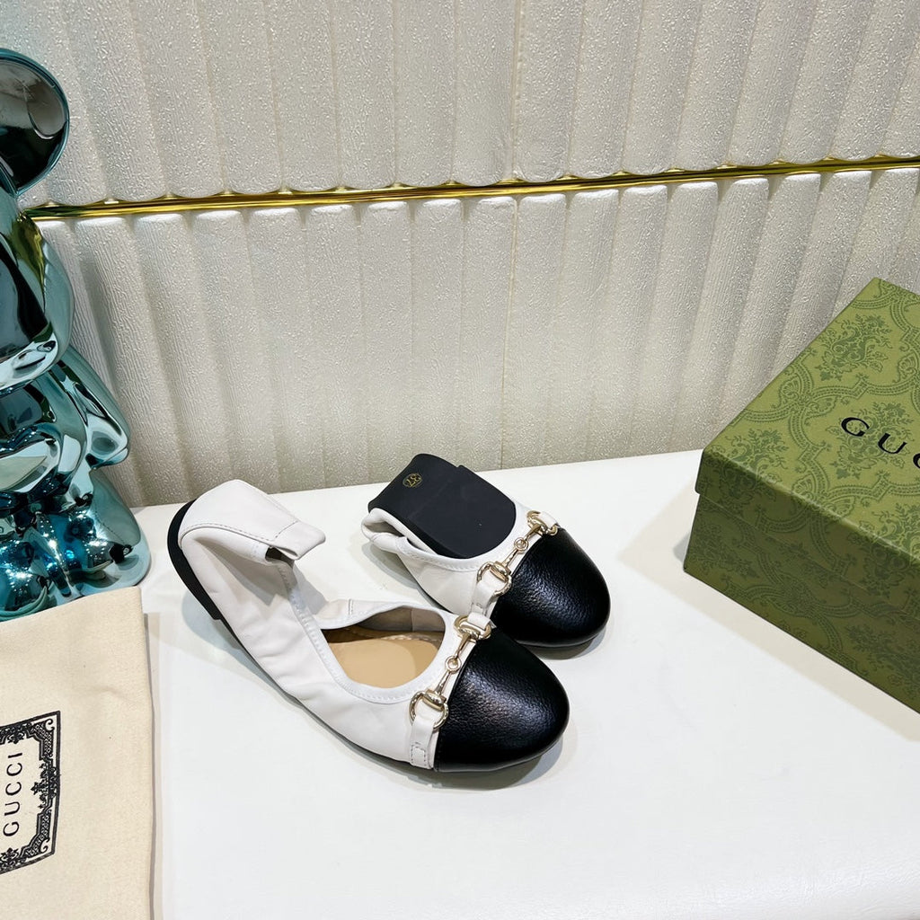 GG BALLET SUPER SLIM BUCKLE BLACK AND WHITE LAMBSKIN