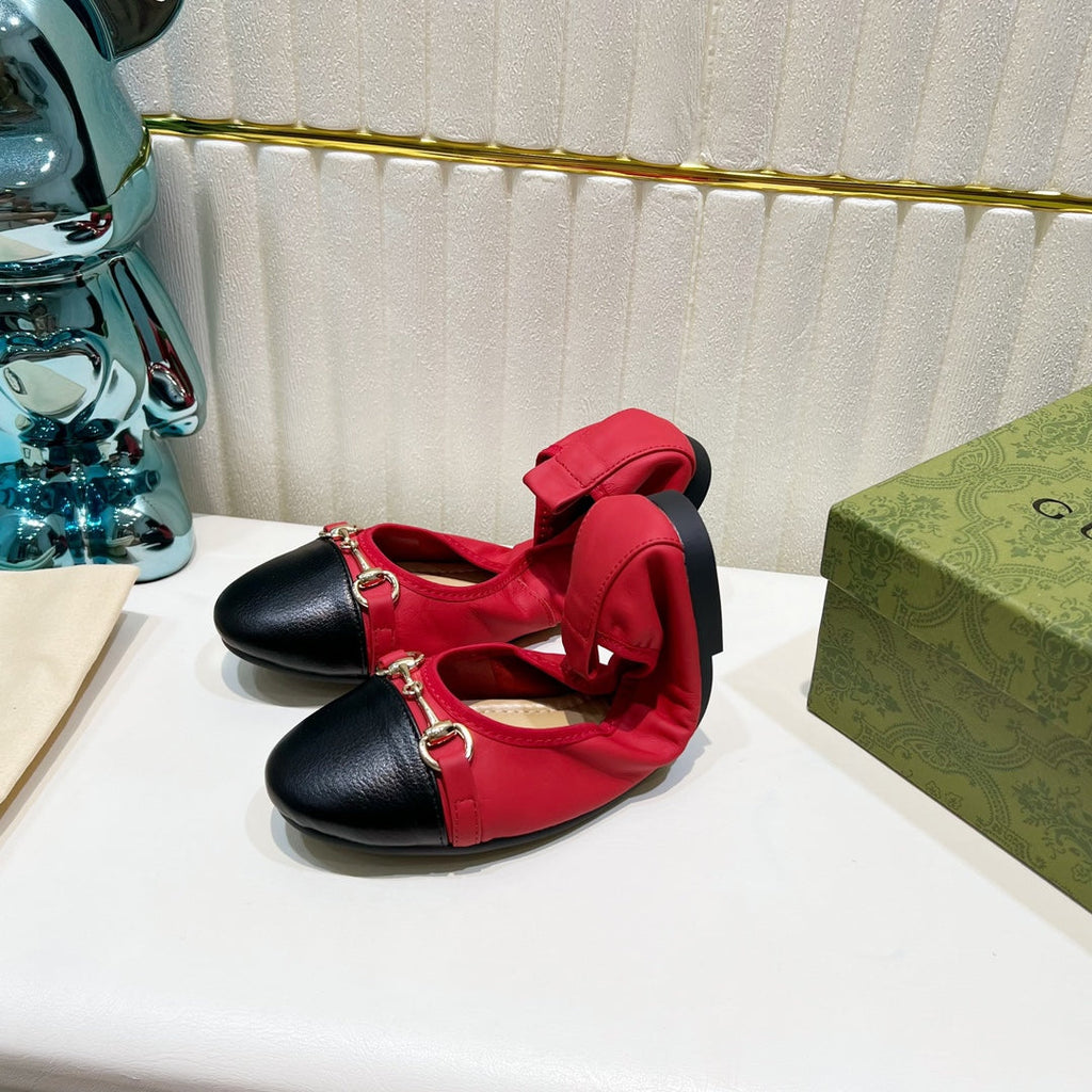 GG BALLET SUPER SLIM BUCKLE BLACK AND CRIMSON LAMBSKIN