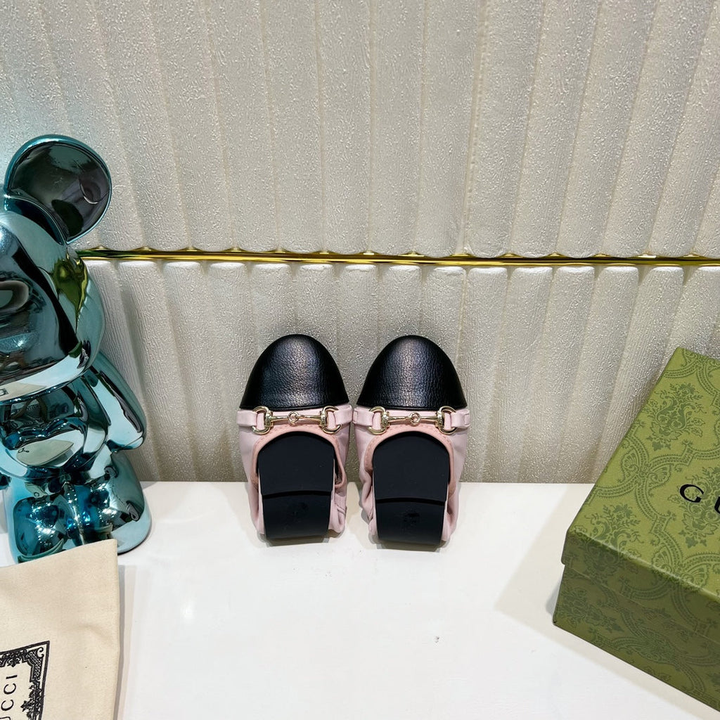 GG BALLET SUPER SLIM BUCKLE PASTEL PINK AND BLACK LAMBSKIN