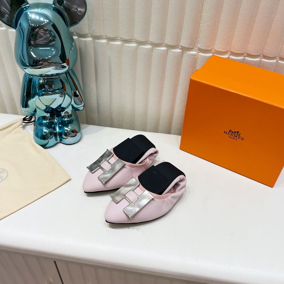 H-BUCKLE BALLLET FLAT LIGHT PINK CALFSKIN
