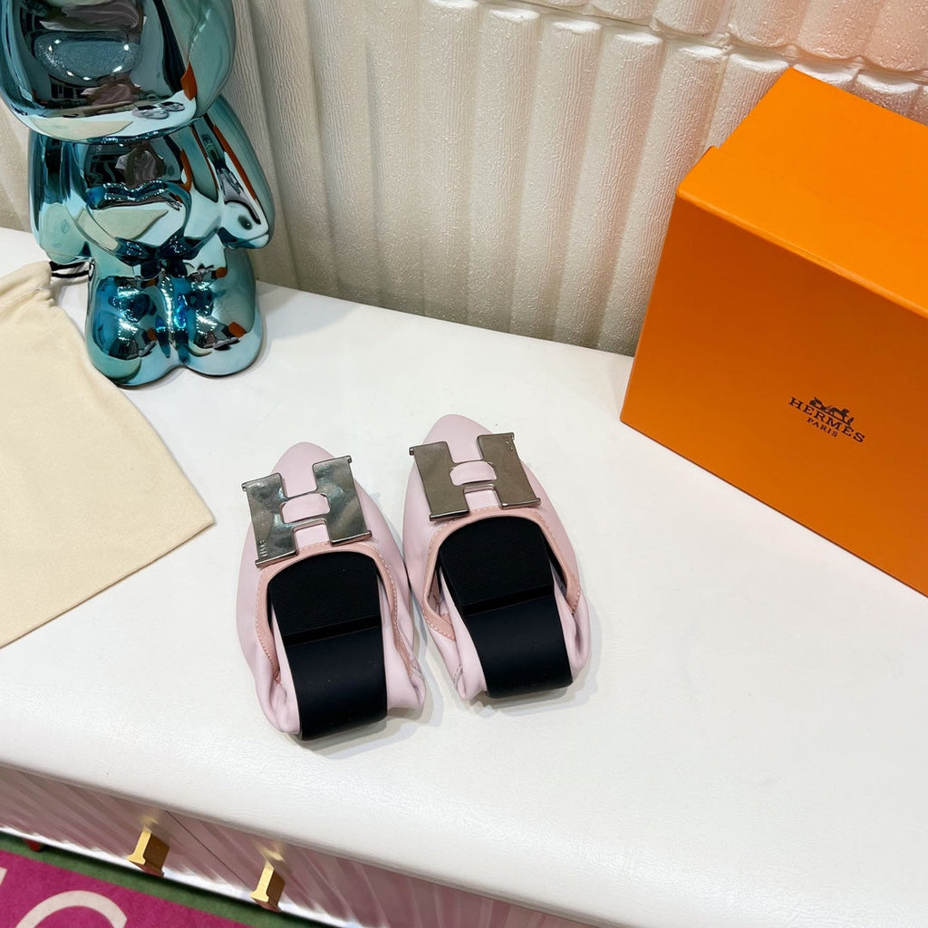 H-BUCKLE BALLLET FLAT LIGHT PINK CALFSKIN