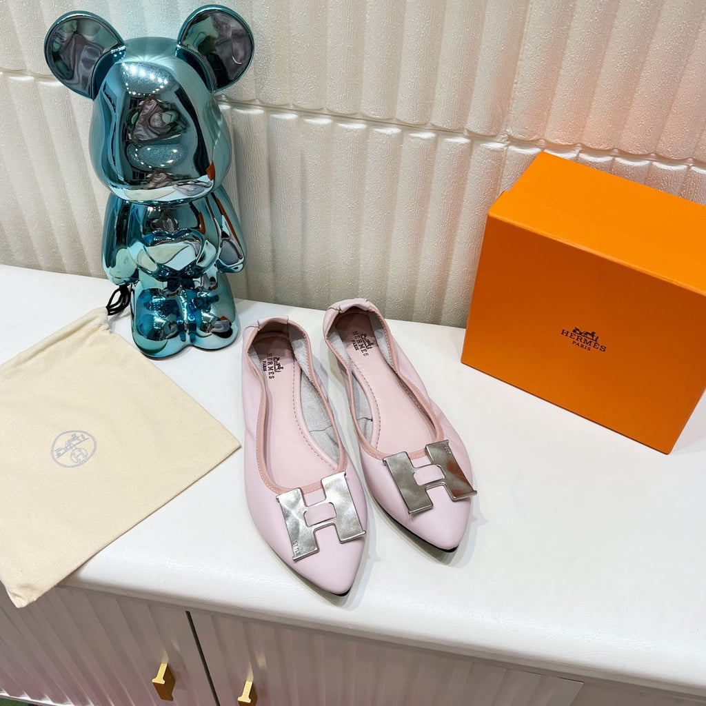 H-BUCKLE BALLLET FLAT LIGHT PINK CALFSKIN
