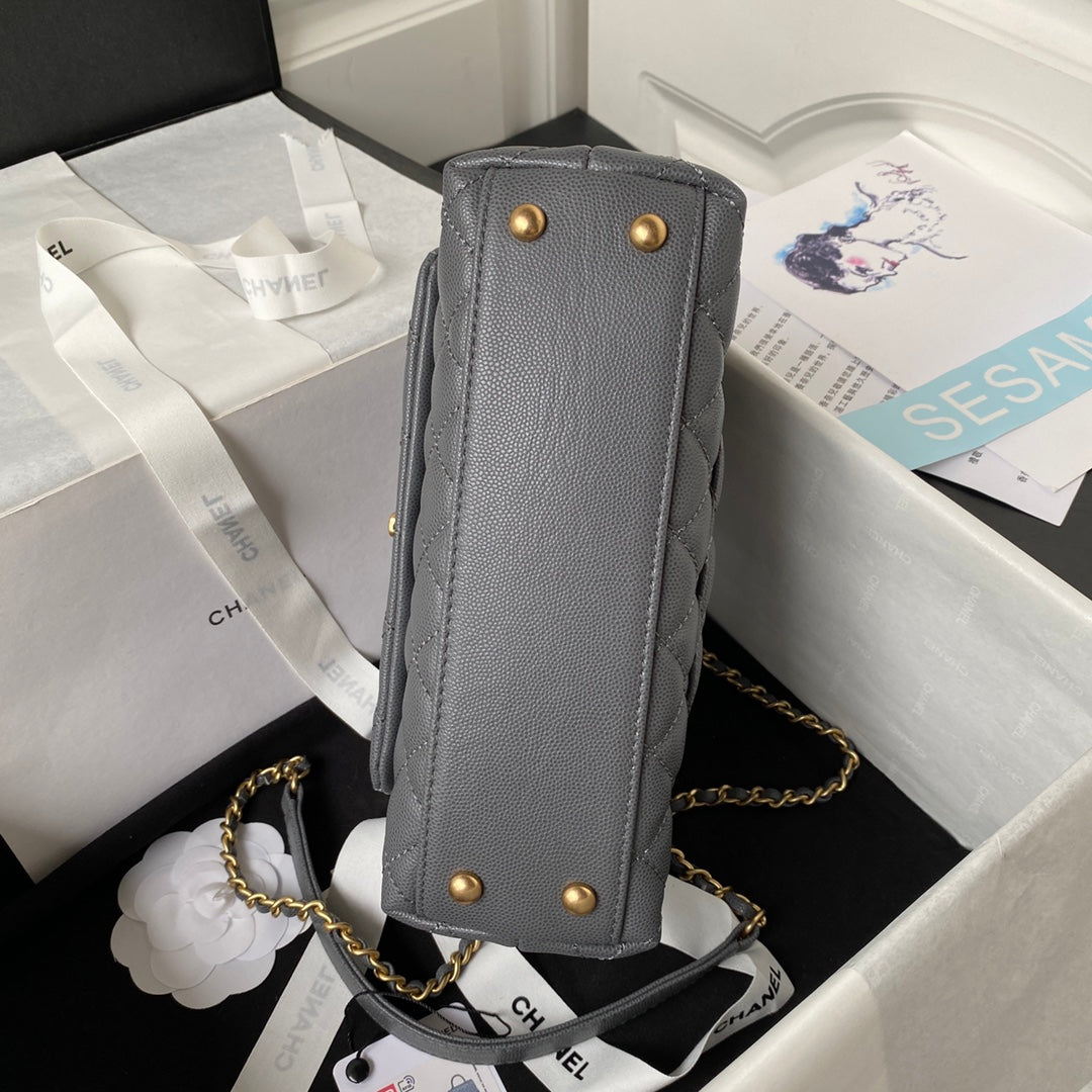 CHANEL 25S COCO HANDLE BAG 23 IN DARK GREY CAVIAR WITH GOLD HARDWARE