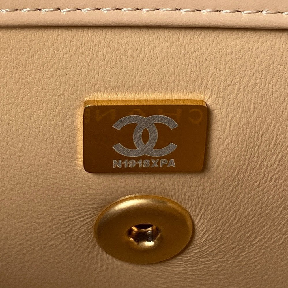 CHANEL 25S MINI FLAP BAG 19 IN TAN BROWN CALFSKIN GOLD HARDWARE