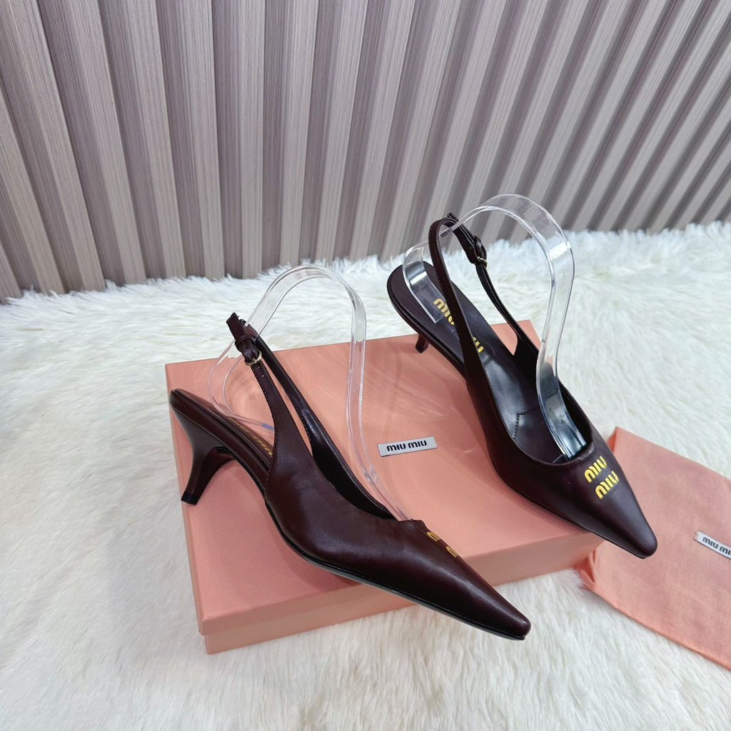 POINTED-TOE SLINGBACK IN MAHOGANY LAMBSKIN