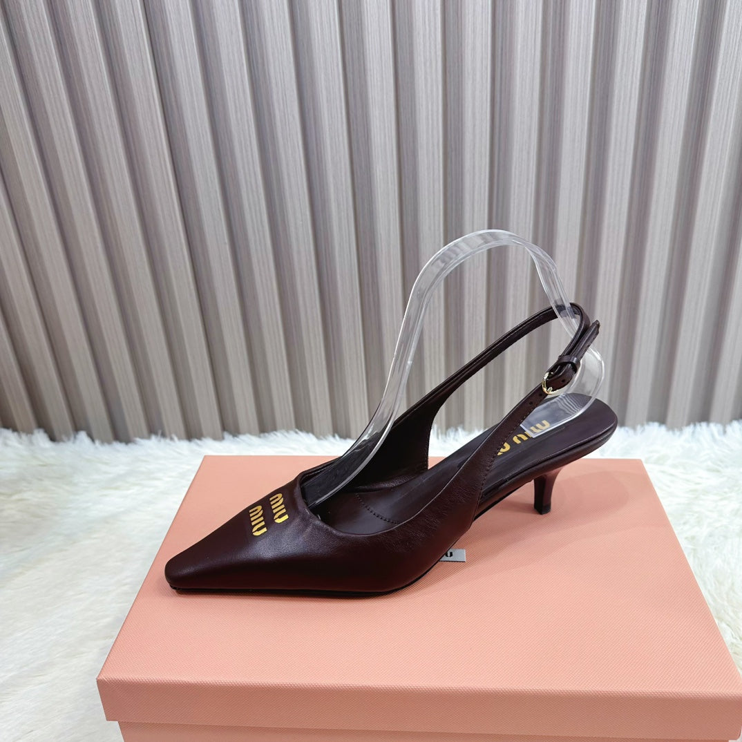 POINTED-TOE SLINGBACK IN MAHOGANY LAMBSKIN